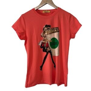 Vinizbena Made in Italy Coral Graphic Tee with Vogue Cup Print Size L